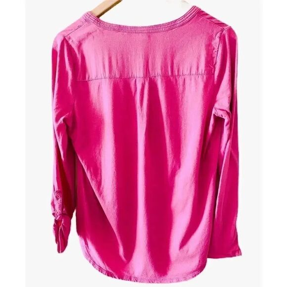 Merona Roll-Up Long Sleeves V-Neck Button Up Modal Blend Women Top SZ S #1410 - Picture 2 of 5